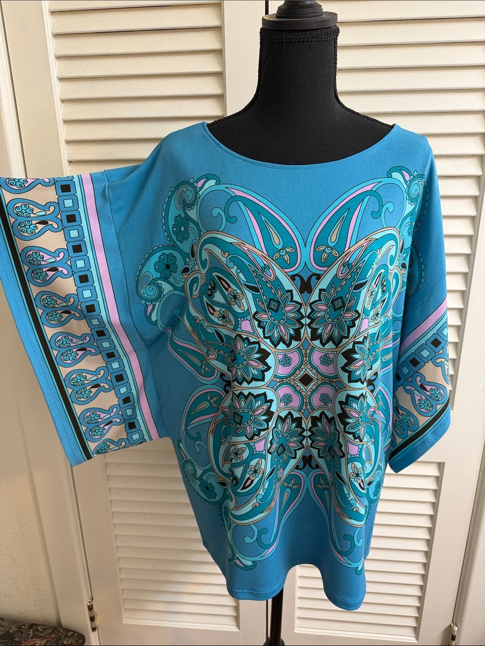 Michael Kors Teal Paisley-Print Boatneck Tunic